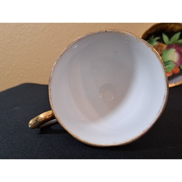Vintage  Shafford Japan Porcelain Tea Cup & Saucer Fruit  Pinapple Black & Gold - Picture 6 of 11